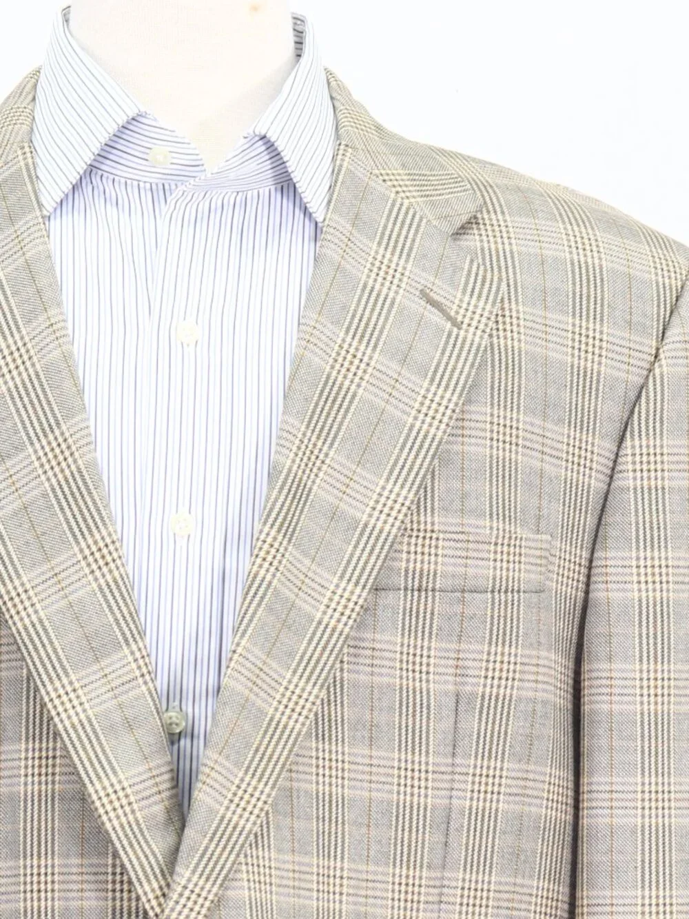 Hickey Freeman 46L Beige Blazer Sport Coat Jacket 2-Button Check W887
